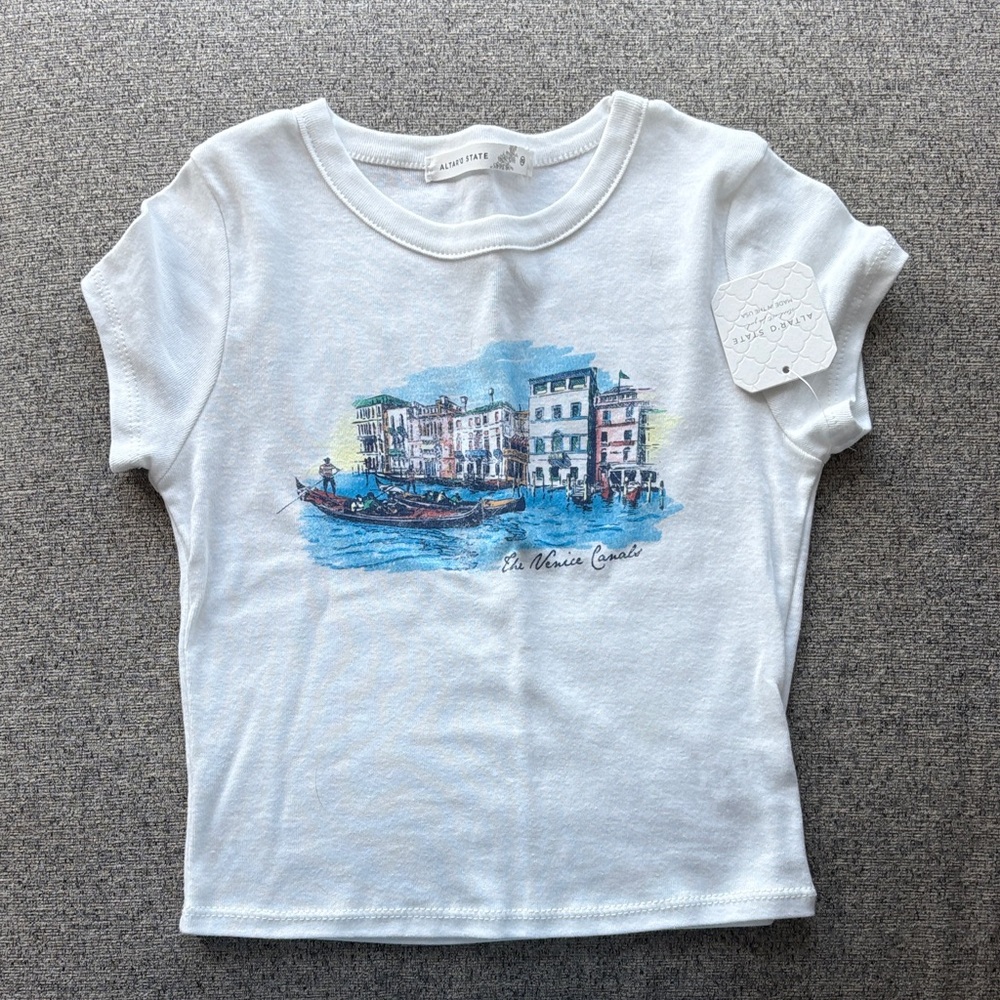 Altar'd State White Graphic Crop Top